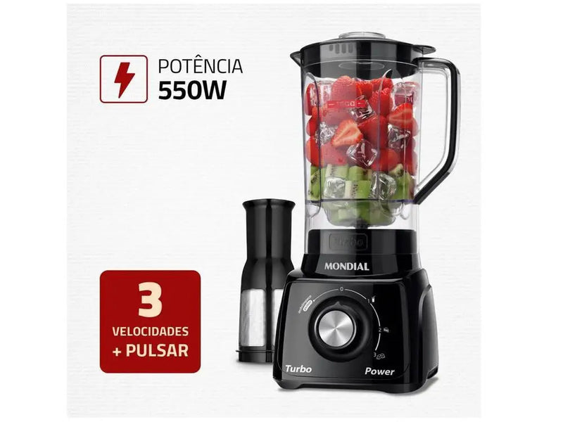 Liquidificador Mondial Turbo Power L-99 FB Preto com 3 Velocidades, Filtro, 550W - 220V