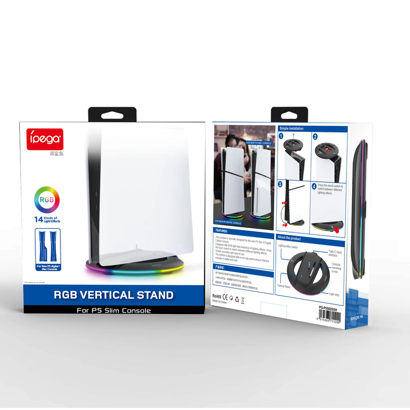 Suporte vertical IPEGA para console PS5 Slim com disco e digital e 14 modos de iluminação