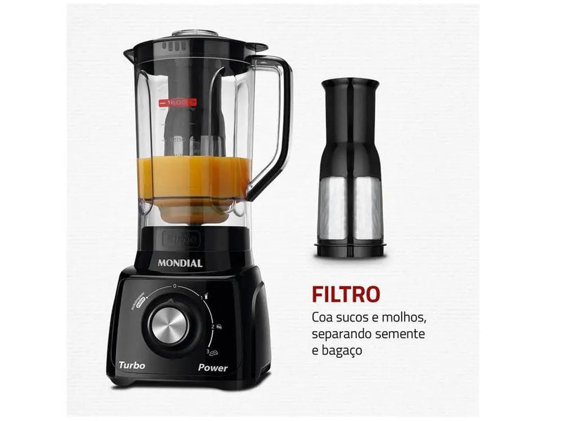 Liquidificador Mondial Turbo Power L-99 FB Preto com 3 Velocidades, Filtro, 550W - 220V